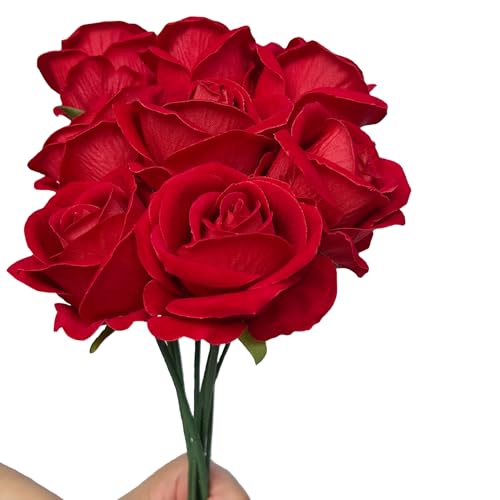 FagusHome 30 Pcs Silk Rose Artificial Flowers Roses Bulk Bouquet Fake Flowers Rose Heads with Stems for Home Wedding Decor (Red) - color: Red