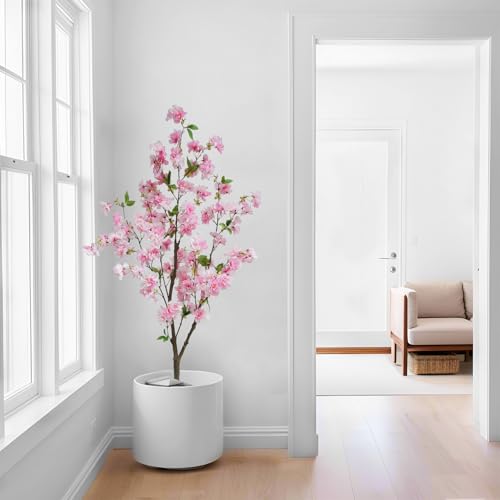 5FT Pink Cherry Blossom Artificial Tree, Lifelike Decorative Plant in Pot for Indoor, Garden, Office, Wedding & Party Decor - color: Pink, size: 5ft