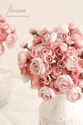 Floroom Ranunculus Artificial Flowers 18 Pcs Dusty Rose Faux Silk Mini Ranunculus Bulk Fake Wedding Filler Flowers for DIY Bouquets, Centerpieces, Bridal Shower Decorations & Arrangements - color: Dusty Rose