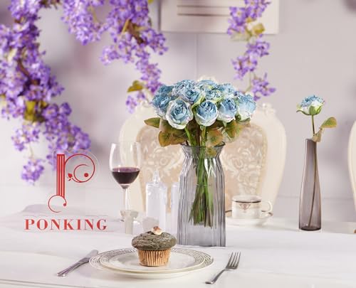 PONKING Rose Artificial Flower 28pcs Realistic Faux Silk Roses Fake Flowers Bouquets Arrangements Decor for Wedding Spring Mother's Day, Home Table Decorations, Blue Flower - color: A 28pcs Blue Rose
