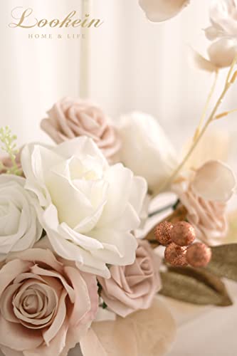Lookein Artificial Flowers for DIY Wedding Decoration Bridal Bouquet Table Centerpieces Flower Garland Wreaths Aisle Arch Flower Decoration Home Decor, Chic Beige - color: Chic Beige