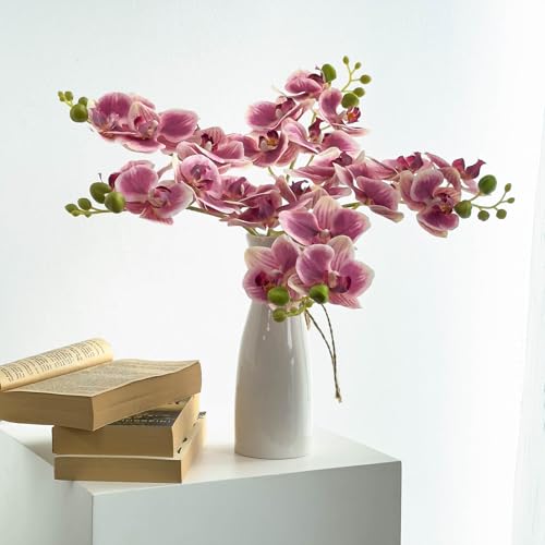 5 Fake Orchid in 17 Inches with Real Touch Flowers and Flexible Stems, Artificial Orchids That Look Real Arrange for Wedding Bouquets Home Office Indoor Decorations (Pinkish Purple) - color: Pinkish Purple