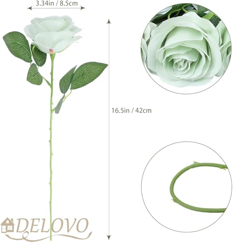 52pcs Light Green Roses Artificial Flowers Green Fake Flowers Silk Roses with Stems for DIY Wedding Bouquets Bridal Shower Centerpieces Arrangements Party Home Decorations - color: Sage Green