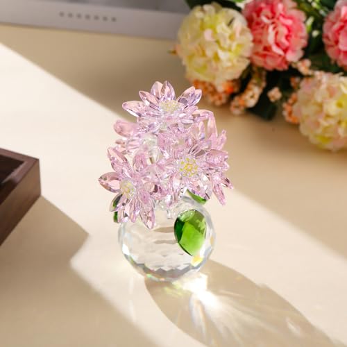 Arikyrist Crystal Pink Daisy Figurine Gifts for Women Friends Glass Daisy Flowers for Home Office Tabletop Centerpieces Decor - color: Pink