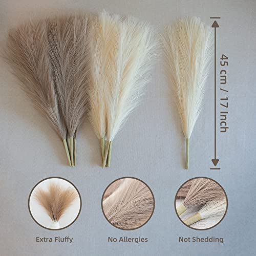 Pampas Grass Decor, Fluffy Faux Pampas Grass 6 Stem 18"/45cm Pompous Grass Small Flower Arrangement and Vase Filler for Boho Home Wedding Decoration (Lake-Green) - color: Lake-green