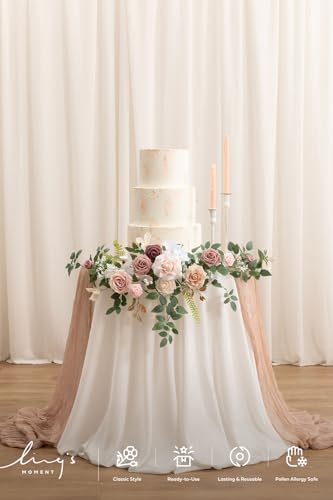 Ling's Moment Wedding Artificial Welcome Sign Flowers Swag Arch Floral Garland Decorations Dusty Rose Cream Ceremony Reception Entrance Entryway Party Banquets Easel Wall Home Outdoor(NOT Include Sign - color: Dusty Rose & Cream