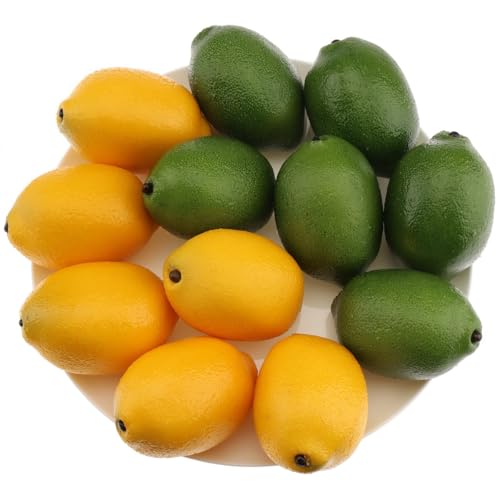 Gresorth 12pcs Yellow & Green Artificial Lifelike Simulation Lemon Fake Fruit Home Kitchen Cabinet Decoration - color: Yellow, Green