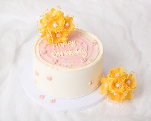 72PC Artificial Silk Pearl Spray Craft Flower for Home Craft Decor DIY Wedding Bridal Veil Headband Dress Cake Topper Embellishment Scrapbook Favor Corsage Floral Bouquet Arrangement (Gold Yellow) - color: Gold Yellow