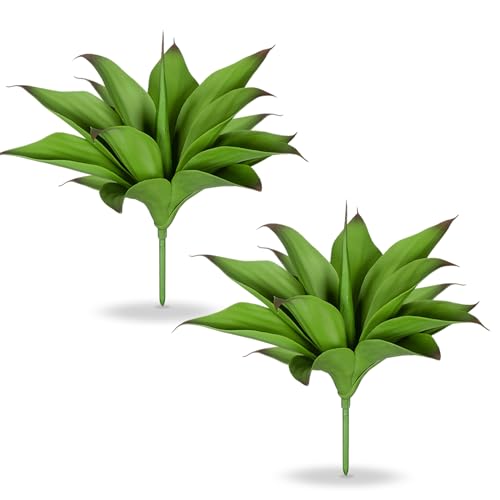 Artificial Agave Faux Agave Fake Greenery Outdoor Artificial Plant Fake Plant for Indoor Home Decoration Plastic Plant Outdoor Decoration front porch decor Simulation Plants 2Pack，14.2In，Green - color: 12"green