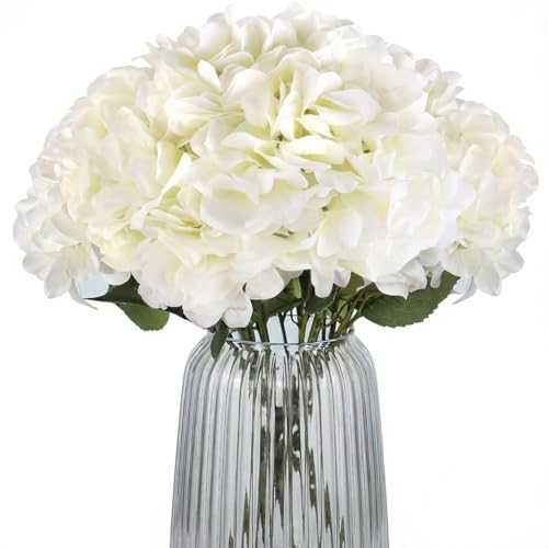 2Bouquets Artificial Fake Flowers Plants Silk Hydrangea Arrangements Wedding Bouquets Decorations Plastic Floral Home Kitchen Garden Party Festival Bar DIY(White,5 Flower Heads) - color: White,5 Flower Heads