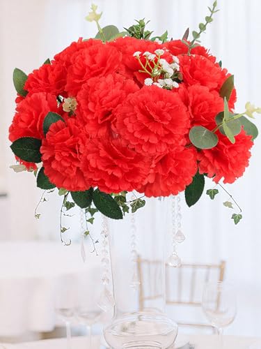 LELEE 108pcs Carnation Head Flowers with Stem - Red Artificial Flowers Carnation Bulk - Silk Carnations Fake Flower for Wedding Bouquet DIY Baby Shower Centerpieces Grad Party Tables Memorial Decor - color: Red