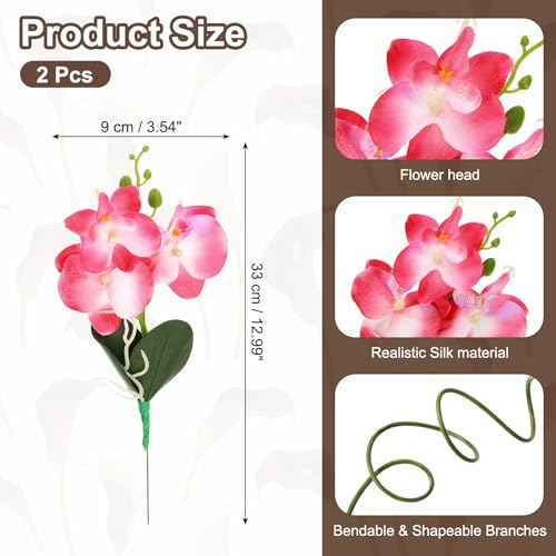 uxcell 2 Pcs Artificial Phalaenopsis Fake Flowers, 13 Inch Real Touch Artificial Floral Fake Bouquet for Wedding Bride Shower Gift Home Decor DIY Crafts, Rose Red - color: Rose Red, size: 13 Inch