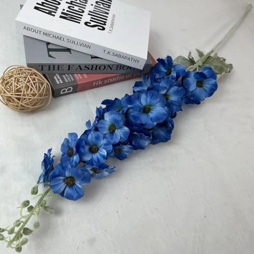 42'' Long Stem Blue Delphinium Artificial Flowers for Tall Vases 4PCS Fake Hollyhock Silk Flowers Realistic Larkspur Faux Flowers for Home Wedding Table Decor Floral Arrangement (Dark Blue) - color: Dark Blue