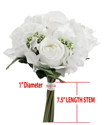 Admired By Nature Artificial Rose Hydrangea Flowers Bouquet, 9 Stems Faux Wedding Bouquet for Bride Bridesmaid, Centerpieces Floral Arrangement Home Decoration GPB8359-WHITE, White - color: White, size: 1