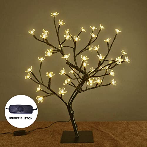 LIGHTSHARE 18 Inch Cherry Blossom Bonsai Tree, 48 LED Lights, 24V UL Listed Adapter Included, Metal Base, Warm White Lights, Ideal as Night Lights, Home Gift Idea - color: Warm White