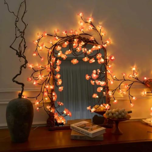 2Pcs Cherry Blossom Lights with Remote, 4FT 48 LED Pink Flower Willow Vine Lights for Bedroom Wall Decor, Fairy Tree Light with 8 Modes & Timer, Romantic Lighted Branch for Home, Wedding, Christmas - size: 2Pcs