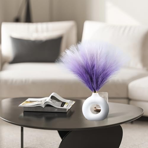 Ureymx Faux Pampas Grass Decor 17.7 Inch 6pcs, Pompas Grass Flower Arrangement and Vase Filler Artificial Pampas Grass Short Decor for Boho Home Wedding Decoration (Gradient Purple) - color: Gradient Purple, size: 17 Inch 6 Pcs