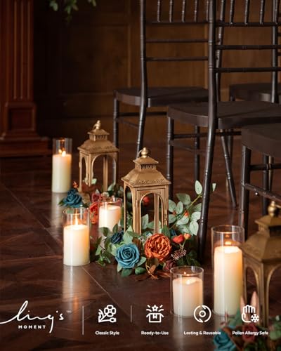 Ling's moment 6Pack 1.8ft Terracotta Artificial Flowers Garland Teal Blue Lantern Flower Burnt Orange Arch Floral Centerpieces for Wedding Aisle Chair Signs Table Cake Decor（not Including Lanterns） - color: Or-teal & Orange