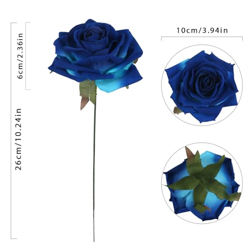 Blue Artificial Roses 16pcs Velvet Royal Blue Roses Silk Flowers 3.94" Fake Blue Roses Artificial Flowers for Wedding Flowers for Centerpieces Home Party Decor (Royal Blue) - color: 3.94" Royal Blue