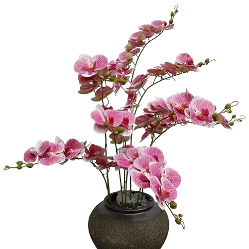 ATFL 8 Pack Pink Orchid Artificial Flowers Real Touch, 32'' Artificial Fake Faux Silk Orchid Stem Bouquets for Wedding Party Home Garden Decor,Orquideas Artificiales para Decora (excluding The Pot) - color: Pink