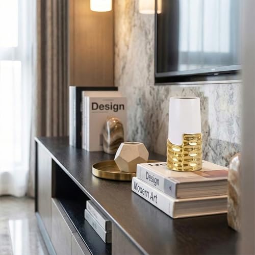 LCCCK 7.0" Gold Hammered Vase Home Decor, Elegant Ceramic White and Gold Flower Vase for Pampas Grass Decorative, Boho Small Cylinder Vases Centerpiece, Dining Table Living Room Jarrones Art - color: White and Gold