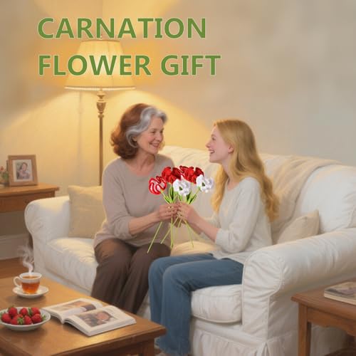 6Pcs Handmade Carnation Crochet Flower Bouquet, Completed Carnations Artificial Flower, Carnation Flower Wedding Bouquet (Red) - color: Red