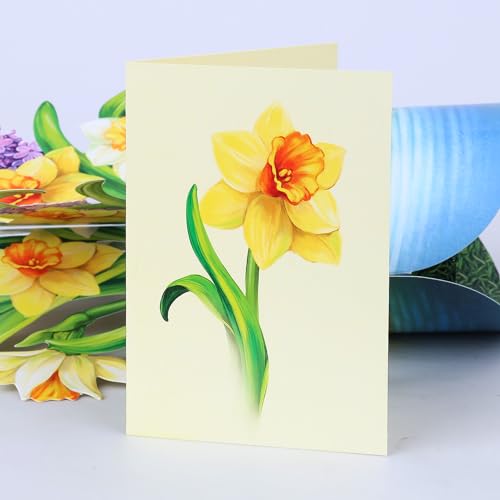 Airpark 3D Pop Up Paper Flowers Bouquet Card 12’‘ with Note & Envelope, Birthday Gifts, Get Well, Thank You, Greeting Cards for Women Mom Wife Friends, Yellow Daffodils - style: Yellow Daffodils