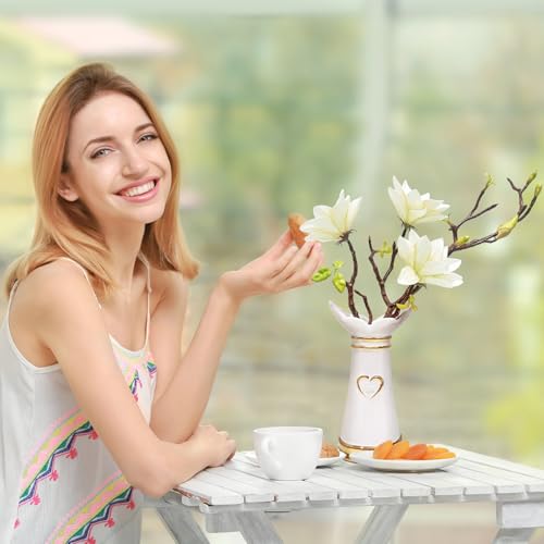 LoveLin,Artificial Flowers with Ceramic Vases,Faux Flower Arrangement,Affordable Luxury Artwork,Housewarming New Year Xmas Gift,Home Decor - color: White/White