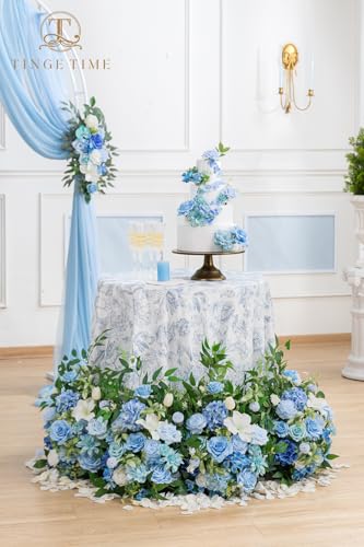 TINGE TIME Free-Standing Artificial Flower Set of 2, Table Centerpiece with Rubber Pad, Silk Fake Flower for Wedding Centerpiece Archway Aisle Welcome Entrance (Provence Blue) - color: Provenceblue