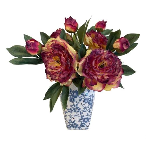 4 PCS Premium White Peonies Artificial Flowers,19.2’’Fake Faux Silk Peonies for Centerpieces Wedding Home Decor (4, Burgundy) - color: Burgundy