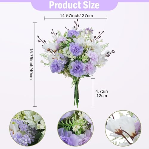 6 Pcs Purple Silk Flowers Cemetery Flowers for Grave Vase Lavender & Lilac Flowers Artificial Light Purple Silk Floral Arrangements for Wedding Home Table Centerpieces Cemetery Decorations