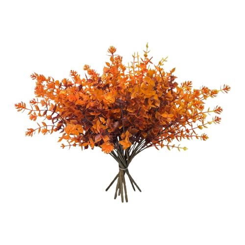 8 Bundles Multi Colored Artificial Eucalyptus Leaves, Plastic Plants, Outdoor Plants, Indoor Decorative Artificial Plants, Porch Window Frames, Green Plant Decorations (8, Autumn Colors) - color: Autumn Colors