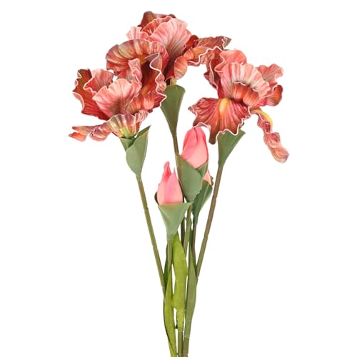 M METERXITY 3-Pack Orange Artificial Iris Flowers with Flower Bud,17.7 Inch Faux Iris PU Bouquets Real Touch Faux Flowers for Home/Wedding/Christmas/Party