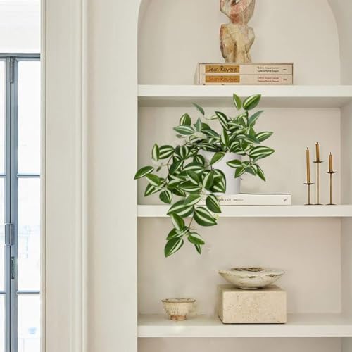 GnFlus Fake Hanging Plants, 20 Inch Artificial Ivy Plant in Ceramic Pot Faux Vine Potted for Home Bedroom Office Table Shef Desk Indoor Outdoor Decor (Green/White) - color: Green/White-ceramic Pot