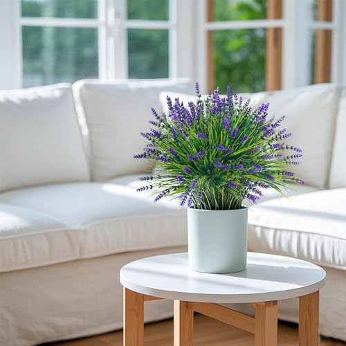 Fumwase 12 Bundles Artificial Plants Flowers for Outdoors Fake Monkey Grass No Fade Artificial Shrubs Bushes Greenery 14.2" Plastic Plants for Garden Home Front Porch Decor (Purplecolor)