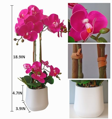 Faux Orchid Fake Flowers Lifelike Purple Artificial Orchid in Pot 18.9In Tall Large Phalaenopsis Flowers for Decoration Elegant Faux Flower for Home Party Decor Arrangement Table Centerpiece - color: Purple
