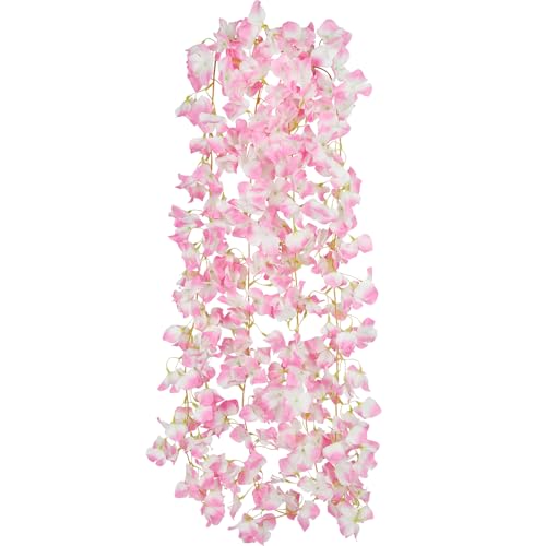 2 Pcs Artificial Bougainvillea Flowers Garland Fake Silk Bougainvilleas Vines Trailing Pink Faux Hanging Flowers Plants Bougainvillea Artificial for Porch Wedding Arch Spring Summer Decor - color: Pink