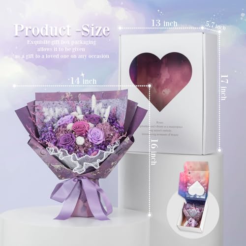 large Preserved flowers Bouquet with Real Roses,Long Lasting flower for delivery prime,Birthday for Women,Wedding,Mother’s Day,Valentine’s Day,Anniversary,Wife,Girlfriend,Christmas Gifts(Purple) - color: Purple
