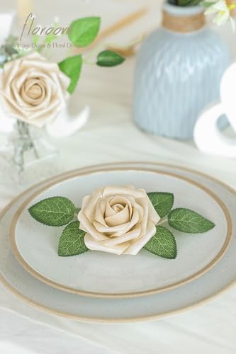 Floroom Artificial Flowers 25pcs Real Looking Champagne Gold Foam Fake Roses with Stems for DIY Wedding Bouquets Bridal Shower Centerpieces Floral Arrangements Party Tables Home Decorations - color: Champagne Gold Rose, size: 25Pcs
