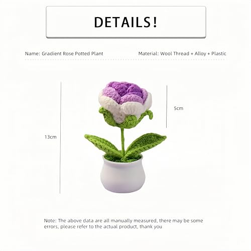 Crochet Rose Potted, 2pcs Mini Artificial Plants Rose Flowers Potted Plants Handmade Knitting Flower for Family and Friends, Crochet Flowers for Home Car Decor (Red) - color: Red Rose