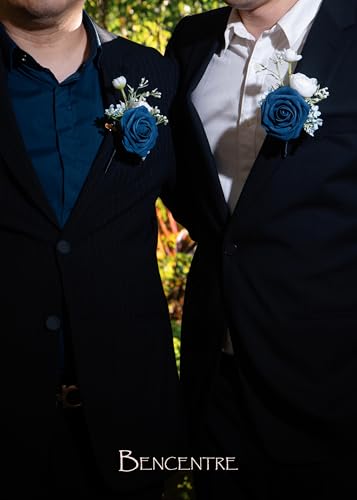 Navy Blue Boutonniere for Men,Prom boutonnieres,Groom and Groomsmen Boutonniere for Wedding Ceremony Anniversary, Formal Dinner Party and Grad Night (Set of 6) - color: Navy Blue, size: set of 6