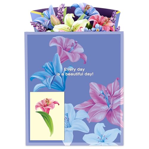 Airpark Pop Up Flower Cards, 3D Paper Flowers Bouquet Birthday Card 12’‘ with Blank Note and Envelope, Mother's Day, Get Well Greeting, Anniversary, Thank You, Easter Gifts Cards for Women Mom, Lillie - style: Lillies & Lupines