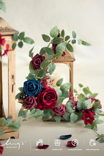 Ling's moment 6Pack 1.8ft Artificial Flowers Garland Burgundy Lantern Flower Arch Floral Centerpieces Navy Blue Wedding Aisle Chair Flowers for Signs Table Wall Cake Decoration（not including lanterns） - color: Blu-burgundy & Navy