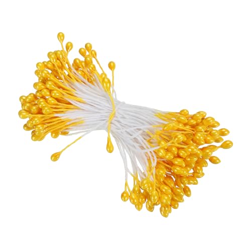 PATIKIL 3mm Double Heads Flower Stamen, 150 Pcs Artificial Flower Stamen Pistil Matt Pearl Floral Stamen for DIY Christmas Card Wedding Decoration, Orange Yellow - color: Orange Yellow