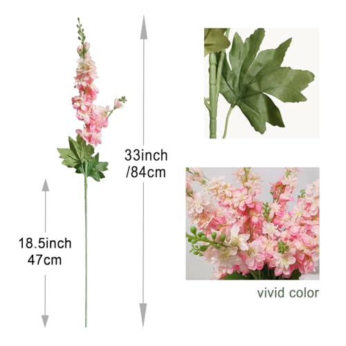 Delphinium Artificial Flowers 8PCS Single Stem Artificial Flowers for Home Table Festivals Indoor Outdoor Decor (Pink) - color: Pink