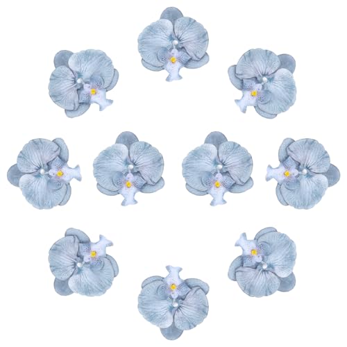 uxcell 10 Pcs Artificial Orchid Flower Heads, Fake Butterfly Orchid Heads Bulk Artificial Flowers for DIY Wedding Bouquets Centerpieces Party Home Decorations, Gray Blue - color: Gray Blue