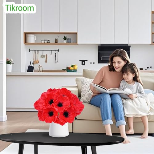 10Pcs Red Poppy Artificial Flowers 11" Real Touch No Fade PU Fake Flowers for Wedding Centerpieces Bridal Bouquets Home Decor Vase DIY Arrangements Memorial/Veterans Day - color: Red