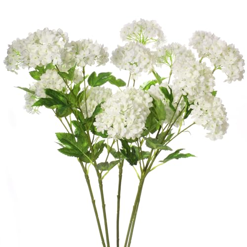 White Hydrangea Artificial Flowers, 5Pcs 26.8" Faux Hydrangea Bouquet with 4 Head, Silk Fake Flowers with Stems for Vase, Wedding Bouquet, Home Decor, DIY, Baby Shower, Centerpieces Tables Decoration - color: White
