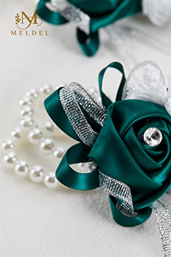 6pcs Green Wedding Wrist Corsages Artificial Silk Rose for Women | for Wedding Formal Dinner Party Homecoming Ceremony Anniversary, Wrist Corsages with Pearls - color: 6pcs Green Wrist Corsages