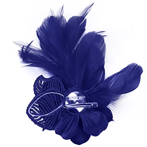 Song Qing Women's Fascinator Feather Flower Pin Brooch Corsage Bridal Hairband Derby Hat Cocktail Party Wedding - color: A7 Blue